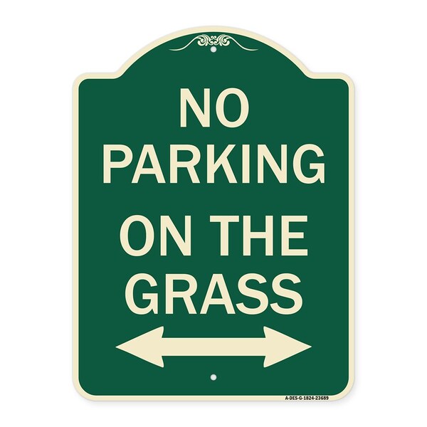 No Parking on Grass W/ Bidirectional Arrow Heavy-Gauge Aluminum Sign, 24" x 18", G-1824-23689